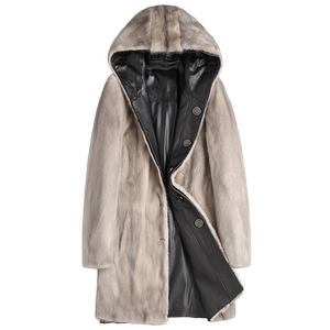 Haining fur men's header cowhide tidy mink mink wool integrated double -sided double -sided wearing leather coat hooded mink coat
