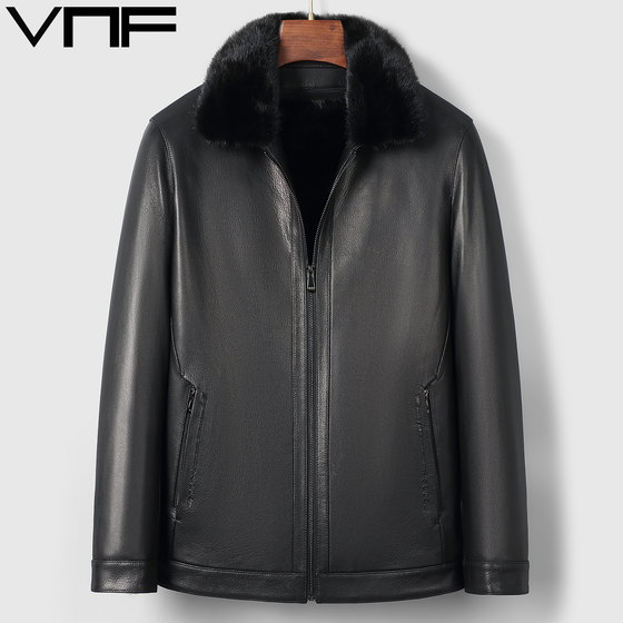 
Haining genuine leather jacket for middle-aged and elderly men, goatskin jacket, mink liner, fur integrated dad fur jacket, thick