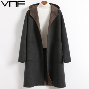 
Winter new two-color wide version double-sided cashmere coat men's hooded mid-length loose woolen windbreaker jacket trendy