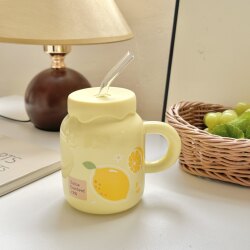 High-Quality Ceramic Cup with Lid and Straw for Home and Office Use, Mug, Water Cup, Gift for Best Friend's Birthday, Souvenir Gift