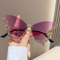 2026 New Large Frame Diamond-Encrusted Butterfly Sunglasses, Fashionable Photo Props, Women's Sunglasses, Uv Protection