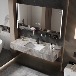 Simple Slate Ceramic Basin Wall-Mounted Hotel-Style Bathroom Light Luxury Washbasin Smart Mirror Set