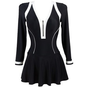 Nailang hot spring swimsuit ladies conjoined long -sleeved long -sleeved flesh, thin seaside sunscreen no steel bracelet black