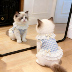 Summer Cat Clothes, Breathable French Bow Princess Dress, Ragdoll Silver Gradient Cute Small Puppy Dress