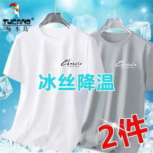 
Woodpecker Ice Silk Quick-Dry Print Short Sleeve T-shirt Men's Summer Casual Mesh Sports Loose Round Neck T-shirt