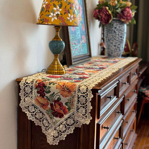 
[Water-soluble lace American table flag] Light luxury high-end coffee table new Chinese dining table high-end long retro French style