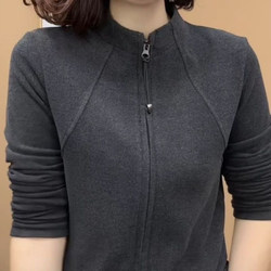 Autumn and Winter Stand-Up Collar Slimming Fleece Sweatshirt for Women, Fashionable Long-Sleeve Cardigan, Stylish and Elegant Spring Zipper Jacket