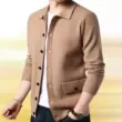 Áo cardigan nam áo khoác ngoài trung niên xuân thu mỏng màu trơn dáng rộng cổ áo len áo len top bố mặc