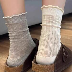 
The same socks for women ins mid-tube wood ears in summer thin hollow mesh breathable lace pile socks