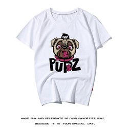 New style pure cotton hip-hop trendy clothes letter PUPZ handsome T-shirt class uniform boyfriend pug pet dog short-sleeved t
