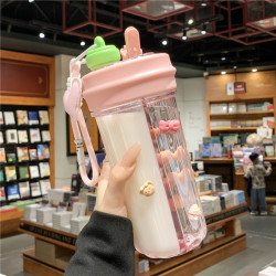 Water Cup 2025 New Model for Women, High Aesthetic Double-Drink Straw Cup, Summer Simple Large-Capacity Portable Cup for Students Going to School