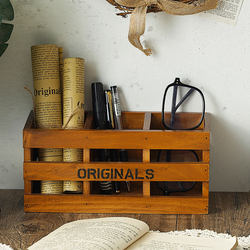 Office Pen Holder Storage Wooden Retro Desk Study Supplies Stationery Box Desktop Makeup Brush Holder Creative Ornament