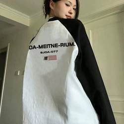 American-Style Street Color-Block Heavyweight Pure Cotton Long-Sleeve T-Shirt for Women, New Autumn and Winter Large Size Regular Shoulder Korean Style Inner Wear ins Top