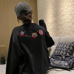 American Retro Trendy Brand Popular Autumn and Winter Plus Size 150kg Fat mm Long-Sleeved T-Shirt Women's Base Shirt Pure Cotton Clothing Trendy