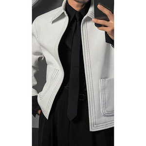 Long Taotao autumn new style simple and bright line design high-end niche leather jacket jacket