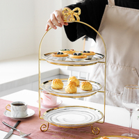 European-Style Ceramic Golden Three-Tier Cake Stand - Dessert Fruit Tray Afternoon Tea Double-Layer Table
