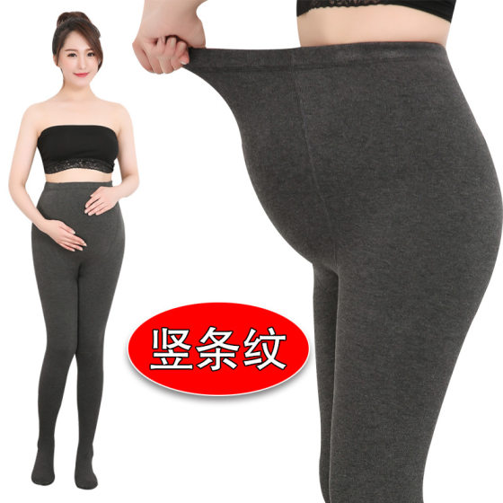 Small leggings in autumn and winter plus velvet striped cotton pantyhose pantyhose stepping on the abdomen can adjust the female maternity dress