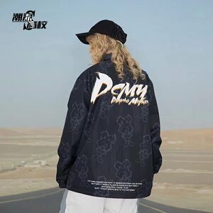 
PCMY trendy brand spring and summer cross-shaped people all over print coach jacket street loose jacket casual top for men and women