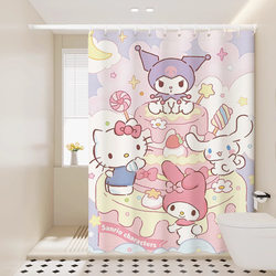 Cartoon Hello Kitty Shower Curtain, Waterproof Bathroom Curtain, Japanese-Style Punch-Free Partition Curtain