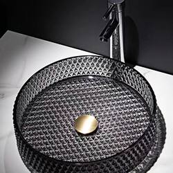 Bathroom Round Crystal Glass Countertop Wash Basin Household Small Apartment Wash Basin Single Basin Wash Basin Art Basin