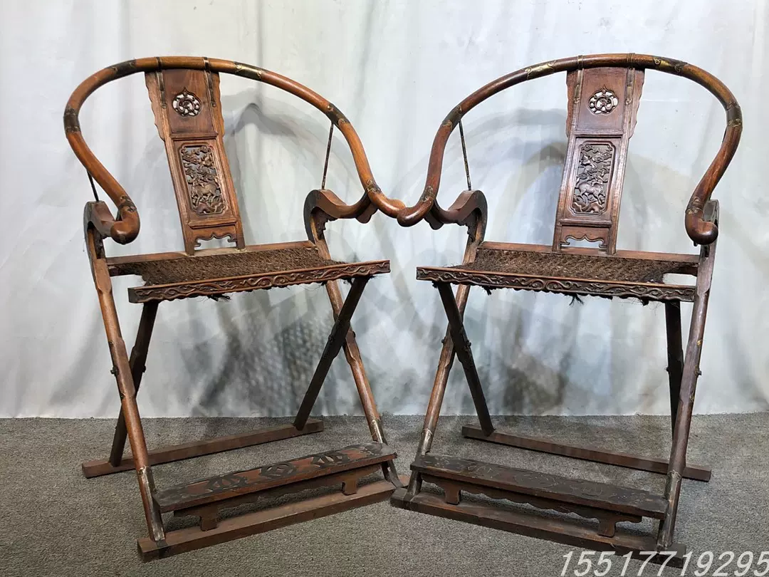 古玩古董旧藏黄花梨交椅一对套椅原木中式圈椅太师椅休闲折叠椅-Taobao