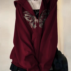 Plus-Size Korean-Style Loose Cardigan Sweatshirt Jacket for Autumn, Large Size 150kg Festive Red Loose Hooded Top for the New Year