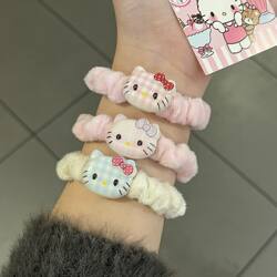 Kt Cat Hair Tie Autumn and Winter Plush Cartoon Headband Cute Plaid Girl ins Style Versatile Hair Tie Hair Accessory