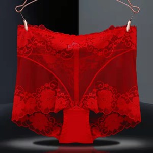 
Year of the Horse red underwear for women red lace sexy high waist pure cotton plus size women's wedding briefs for the year of the horse