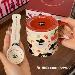 Yumi Youmi Cute Puppy Mug Gift Box Set Water Cup Ceramic Coffee Cup Gift Large Capacity Cup
