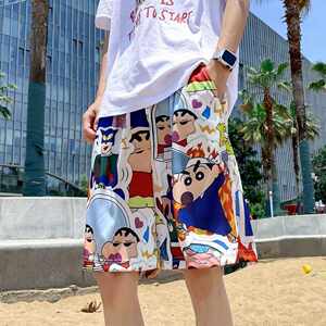 
Crayon Shin-Shin-Men's Summer Thin Style Fashion Brand Ins Loose Casual Sports Five-Crispy Pants Beach Pants Slits