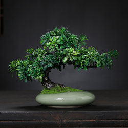 Artificial Green Plant Welcoming Pine Bonsai Ornament Fake Tree Pine Money Tree Small Potted Plant Indoor Decoration Desktop Embellishment