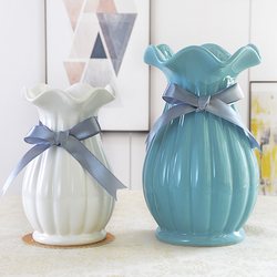 Simple Large White Small Vase Ceramic Hydroponic Dried Flowers Artificial Flowers New Chinese Style Dining Table Indoor Flower Pot Decoration