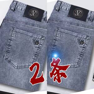 
High-end fashion trendy jeans men's 2025 summer new slim-fitting young stretch casual pants men's light color