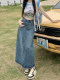 Retro denim skirt for women in summer 2025 new high-waist loose slim A-line slit straight hip skirt
