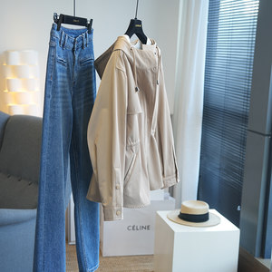 
Bug Xiaoxiao Classic versatile drawstring waist short hooded windbreaker jacket for women's small jacket for spring 977R