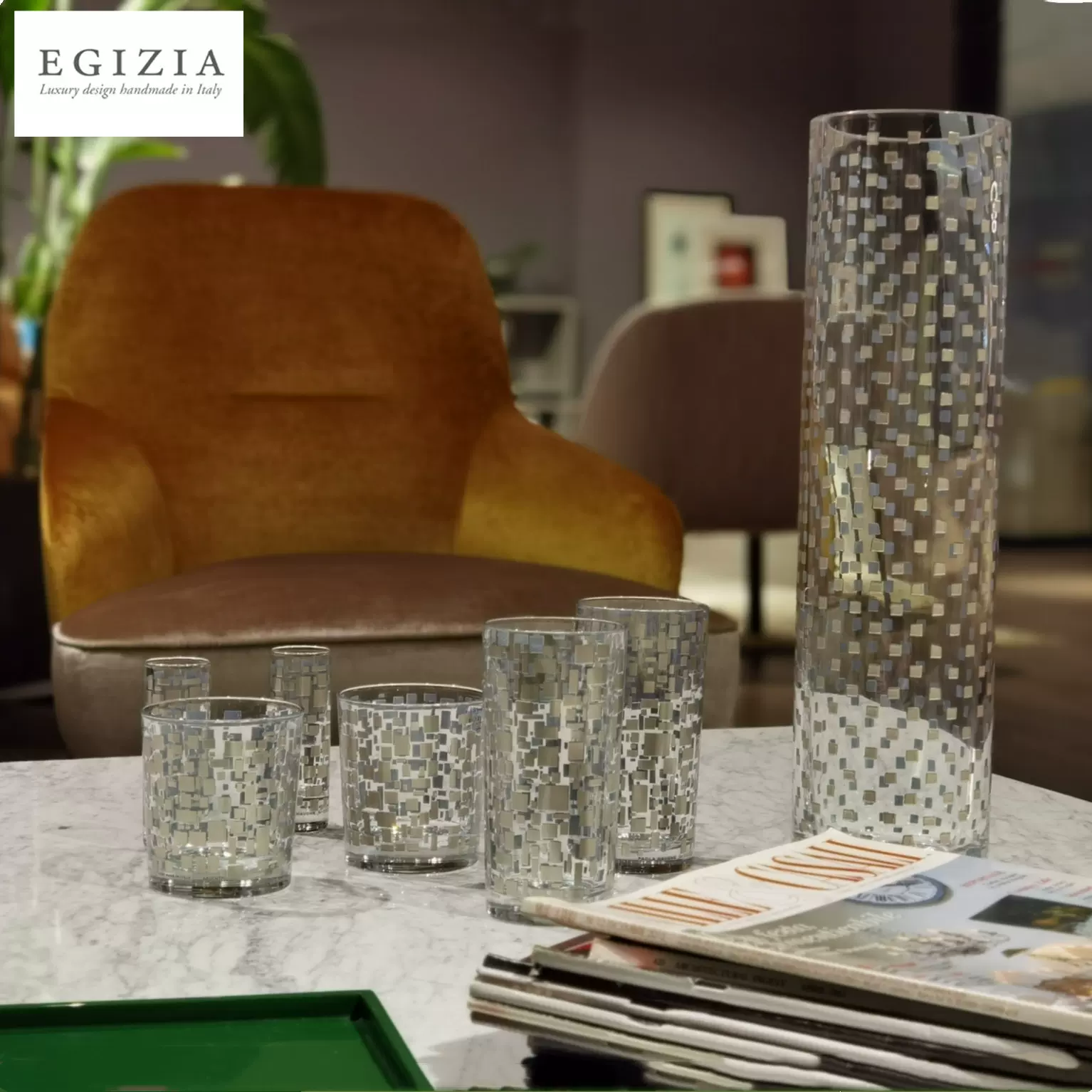 Egizia意大利进口创意镶银水晶玻璃威士忌杯轻奢简约花瓶水杯家用-Taobao