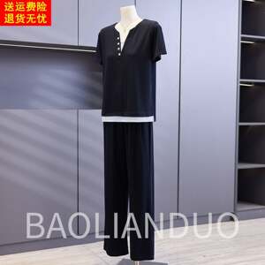 2026 new mom summer short-sleeved T-shirts, middle-aged women’s V-neck tops, middle-aged and elderly casual sportswear suits