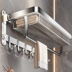 German Stainless Steel Bathroom Towel Rack, No-Drill Toilet Towel Hanging Rod, Wall-Mounted Bathroom Storage Rack, Bath Towel Rack