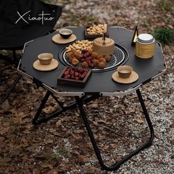 Outdoor Stove for Brewing Tea, Camping Barbecue, Foldable Round Aluminum Alloy Table, Complete Portable Set, All-In-One Table