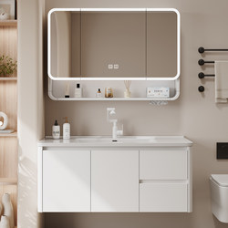 High-End 304 Stainless Steel Bathroom Cabinet with Integrated Ceramic Basin for Washing Hands and Face