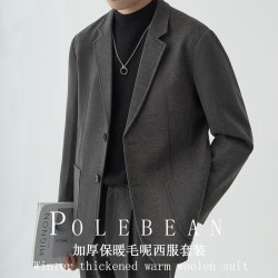Autumn and Winter Thickened Woolen Casual Suit Set for Men, Warm Korean Style High-End Loose Suit Jacket, Men's Single Suit Trendy