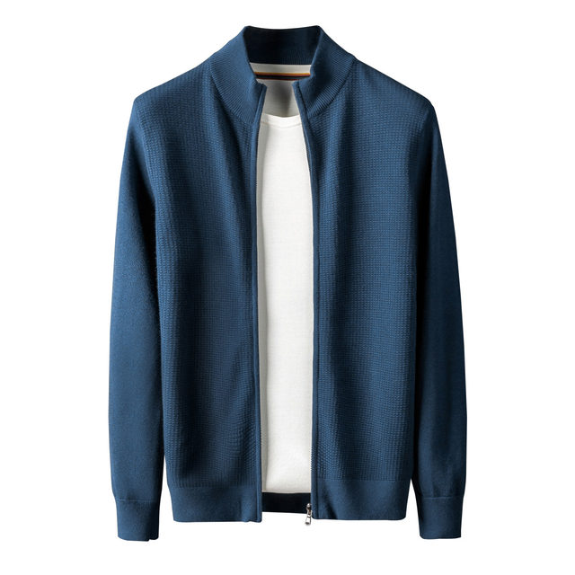 Autumn high-end knitted blended zipper cashmere cardigan men's business ...