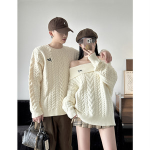 Couple outfit autumn and winter 2025 new ins super hot sweater men and women Korean loose French knitted sweater jacket trendy brand
