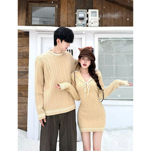 
Couple outfit autumn and winter 2025 new ins super hot sweater dress one men and one women Korean French knitted sweater trend