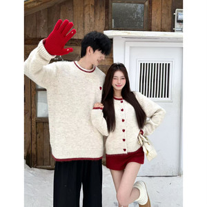 Couple outfit autumn and winter 2025 new ins super hot sweater men and women Korean loose French knitted sweater jacket trendy brand
