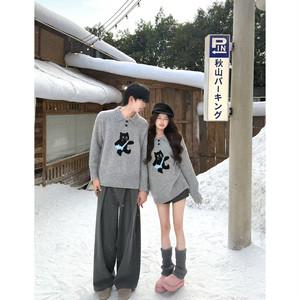 Couple outfit autumn and winter 2025 new ins super hot sweater men and women Korean loose French knitted sweater jacket trendy brand
