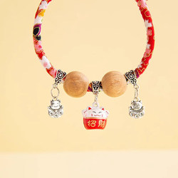 Cat Collar with Lucky Cat Charm, Longevity Lock, Camphor Wood Flea and Tick Remover, Cat Neckband, Dog New Year Red Rope Bell Chain Neckband