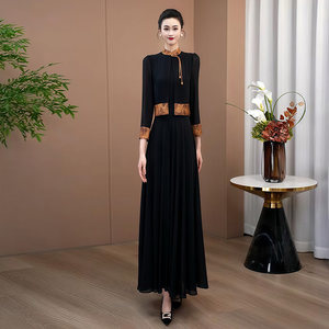 
Black new Chinese style dignified and elegant dress for women summer 2026 huge good-looking new waist slimming long skirt 170