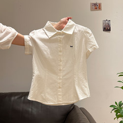 Xia Zhen Sweet Girl Bow Embroidery Polo Collar Short Sleeve Shirt 2026 Summer Cardigan Button Waist-Tightening Top