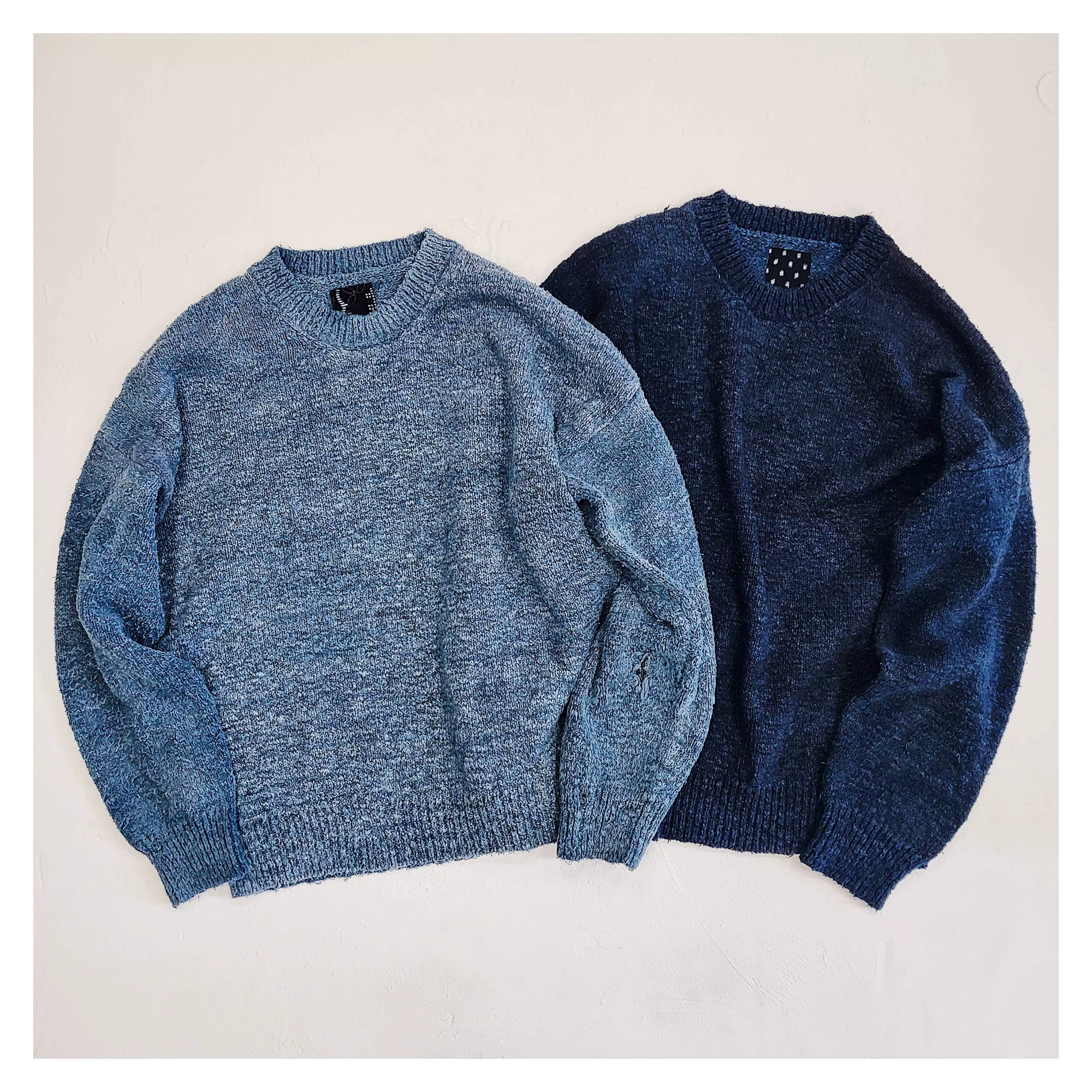 现货VISVIM 21AW ICT AMPLUS CREW L/S 蓝染破坏圆领针织衫-Taobao